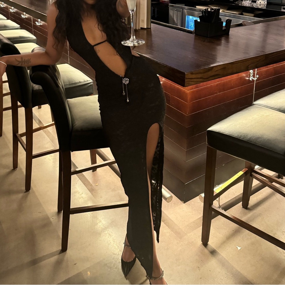 Sophisticated Black and Silver Backless Dress